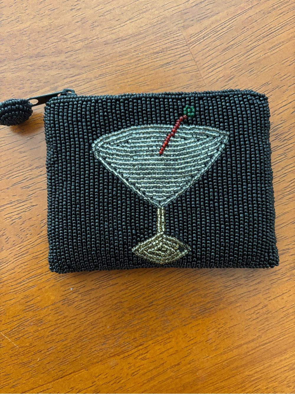 Beaded Black Cocktail Clutch Wallet with Martini Design